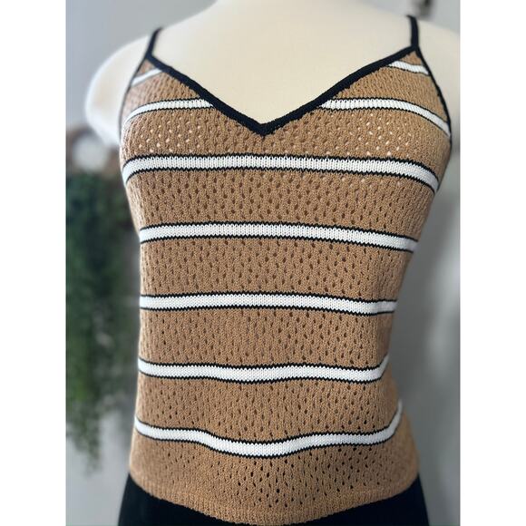 St. John Sport Brown & White Striped Knit Tank Top Y2K Neutral Tone Size Small - Picture 9 of 9